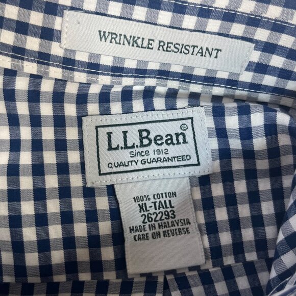 LL Bean Mens Button Down Shirt Blue White Checked Size XL Tall - Picture 7 of 9